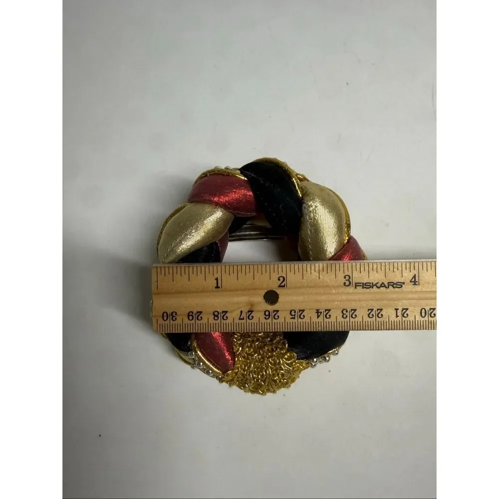 Vintage Braided Satin Hair Barrette Gold Black Red Statement French Clip